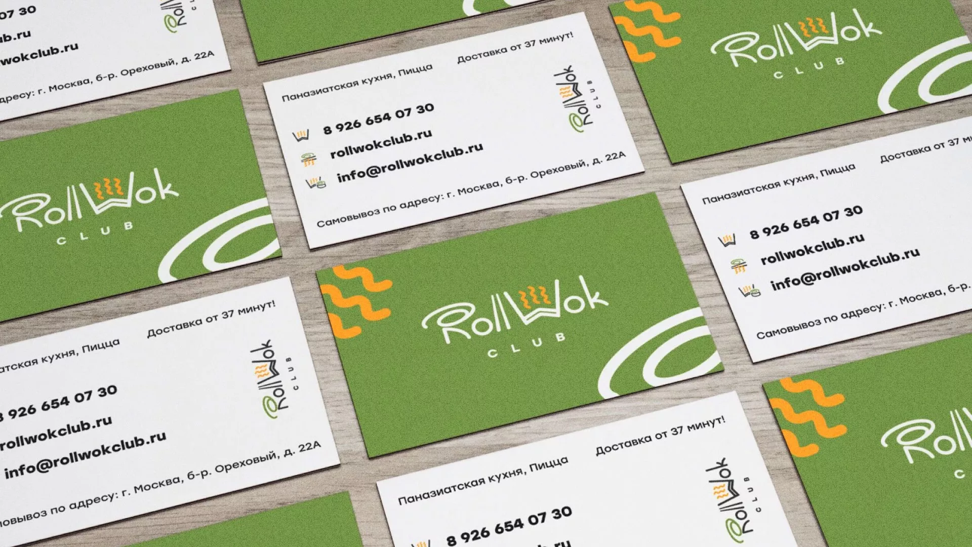 Разработка дизайна визиток суши-бара «Roll Wok Club» в Сурске